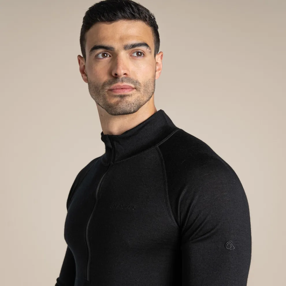 Expert Mens Merino Half Zip Long Sleeved Baselayer II | Black