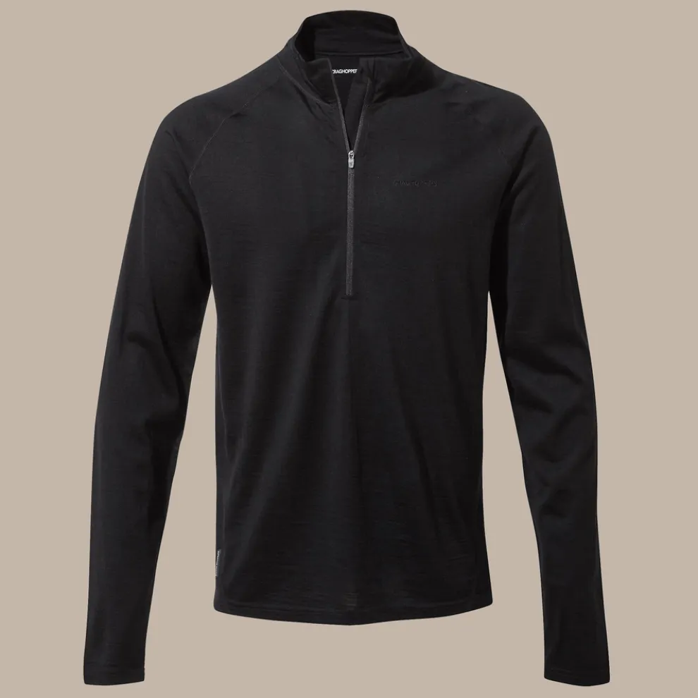 Expert Mens Merino Half Zip Long Sleeved Baselayer II | Black
