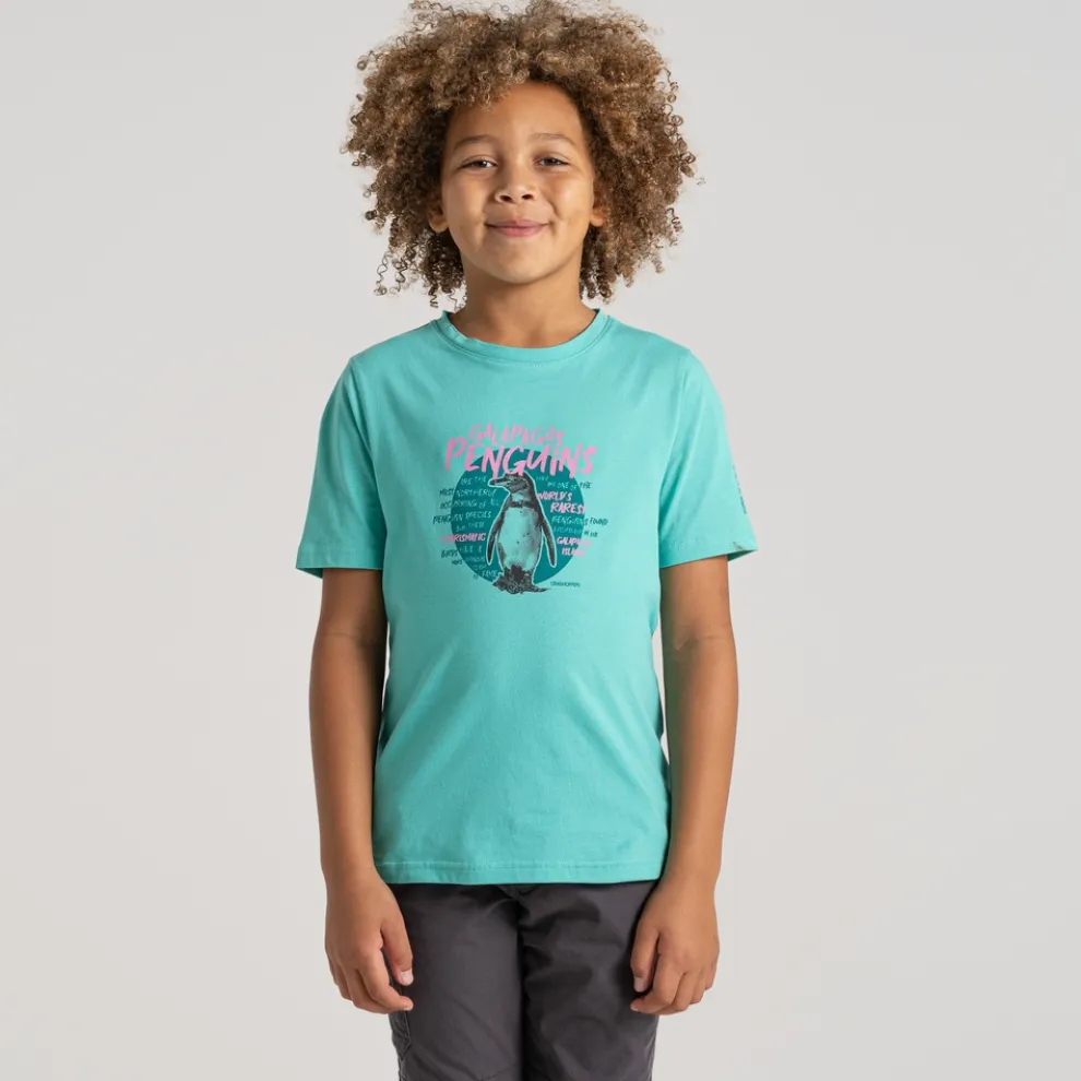 Kid's Ellis Short Sleeved T-Shirt | Ocean Green Penguin