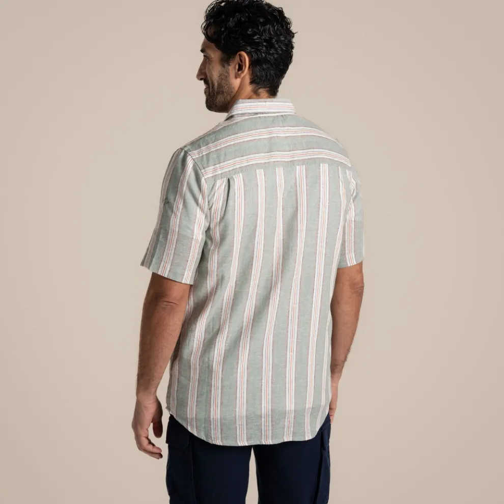 Men's Argino Short Sleeved Shirt | Lichen Green Stripe