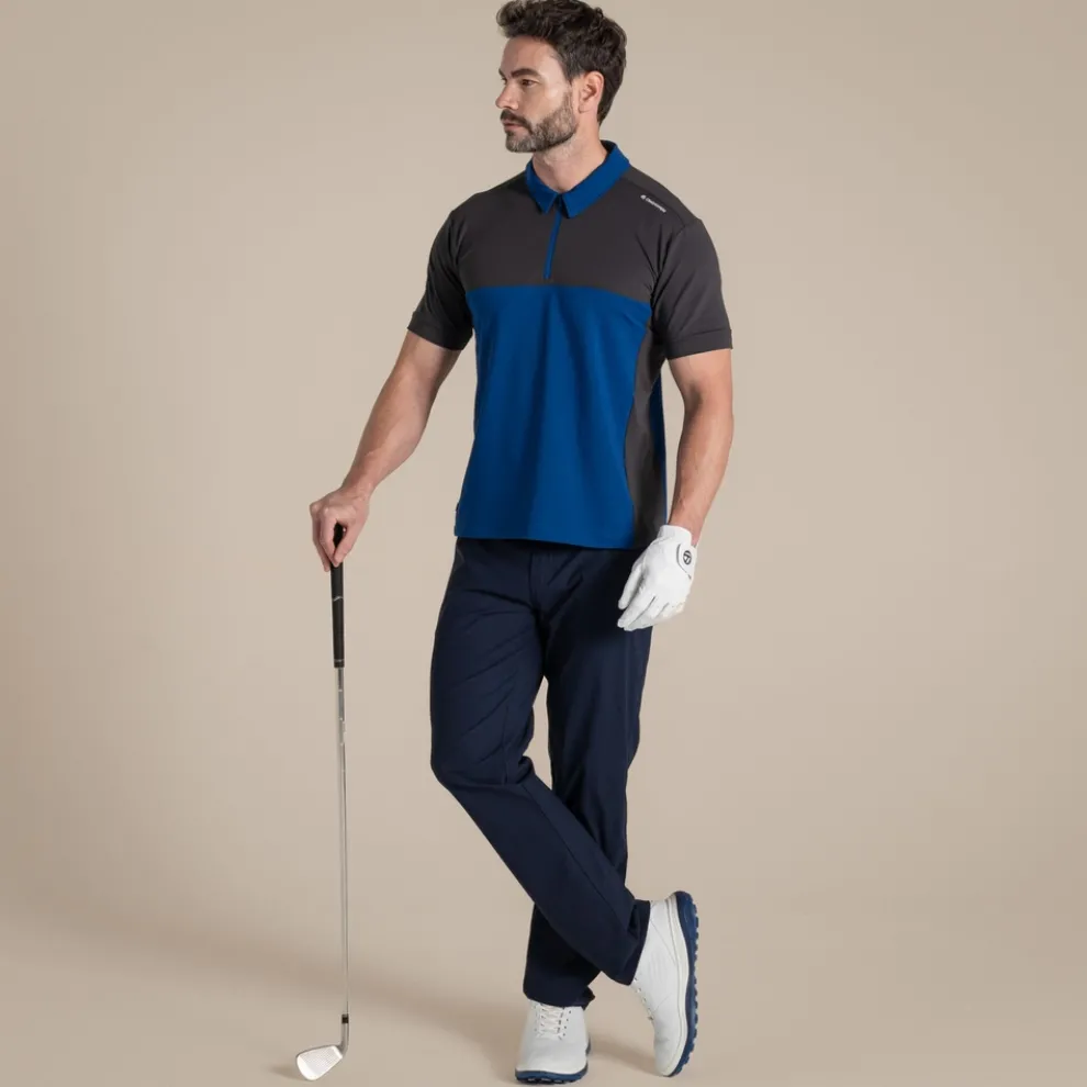 Men's NosiLife Avro Golf Short Sleeved Polo Top | Dark Iron / Deep Marina