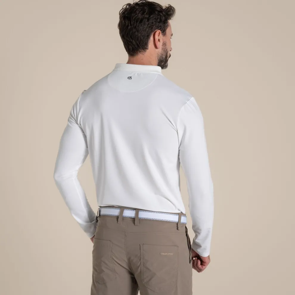 Men's NosiLife Bramshaw Golf Long Sleeved Polo Top | White