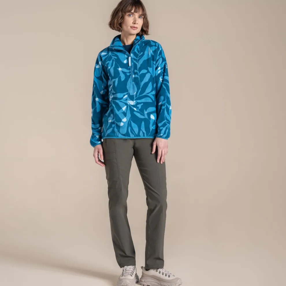 Women's National Trust Reedmace Half Zip Fleece | Porcelain Blue Print