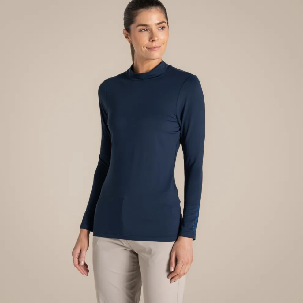 Women's NosiLife Golf Long Sleeved Mock Neck Top | Blue Navy